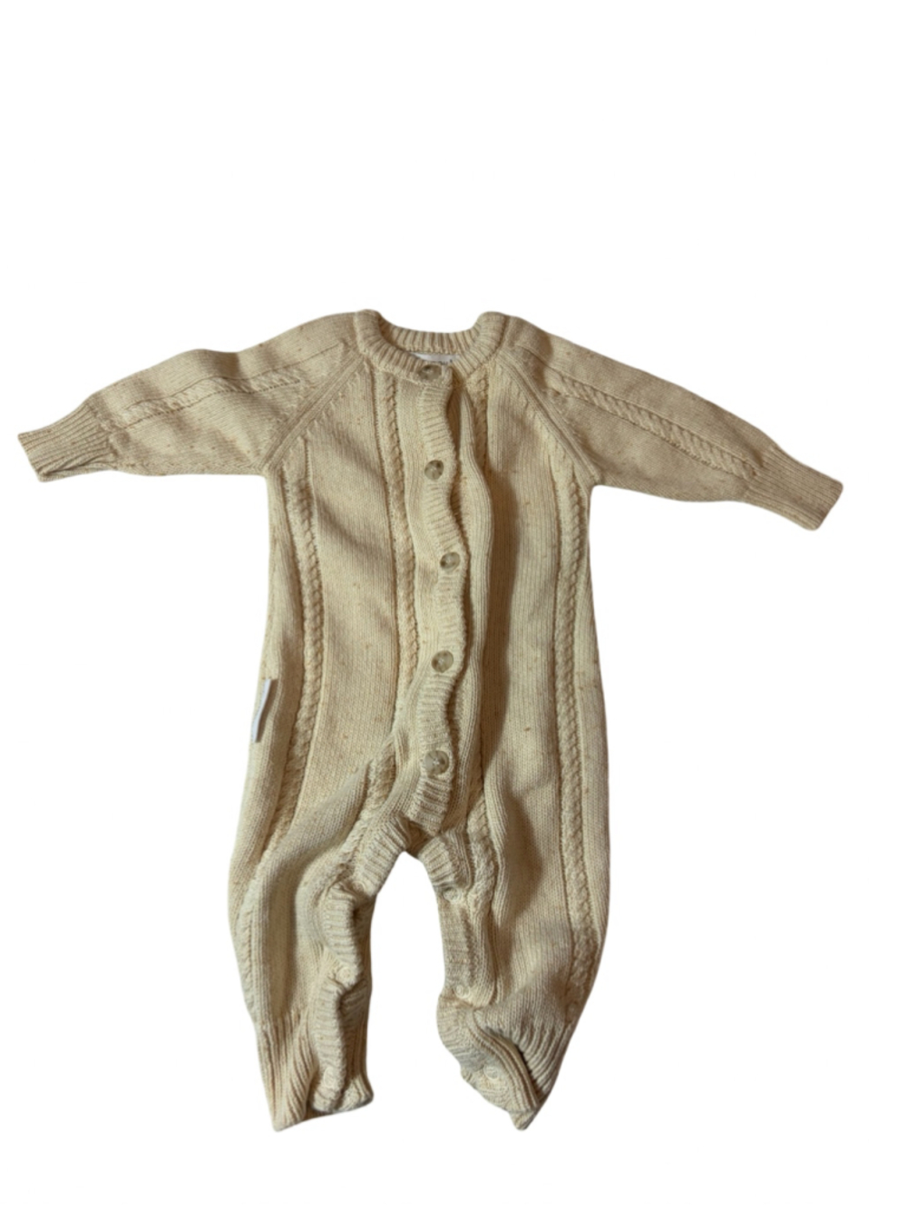 Ziggy Lou Baby Cable Knit Romper 0-3M Cream Neutral Speckled One Piece